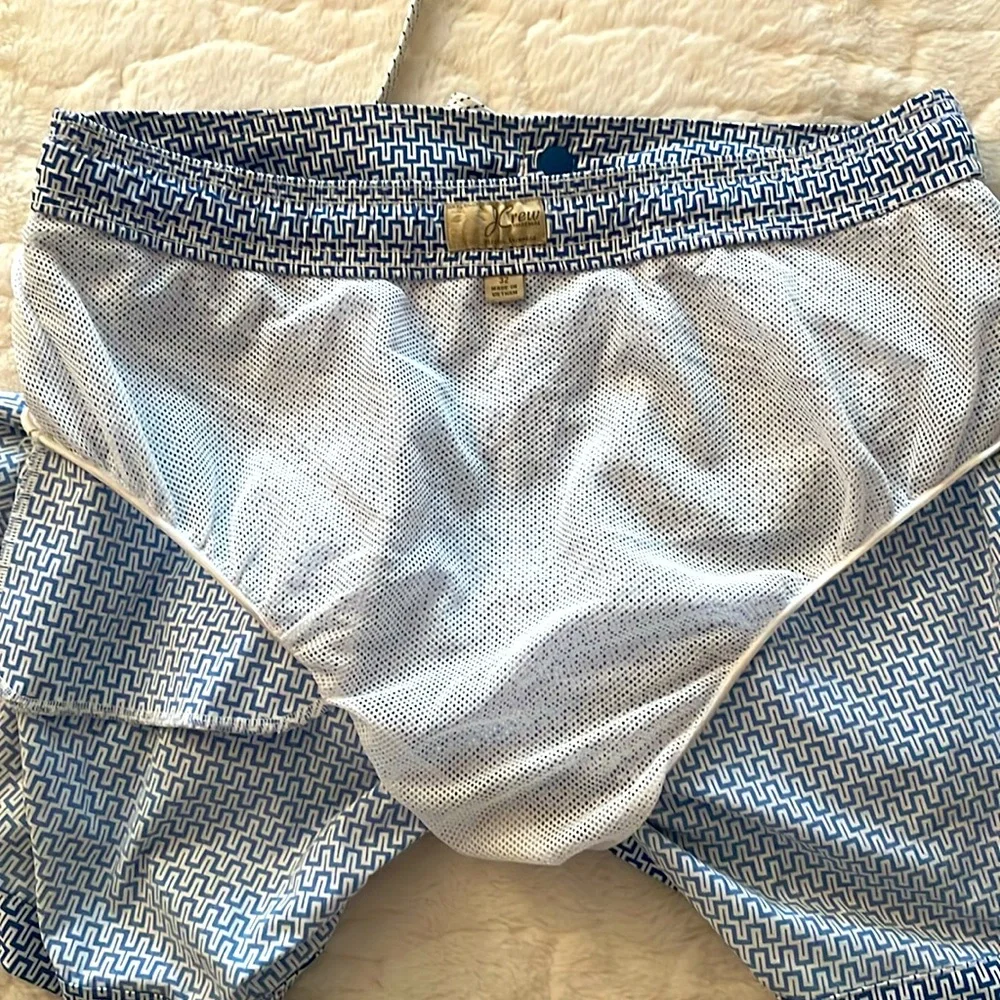 J Crew Swim Shorts Blue and White Geometric print size 32